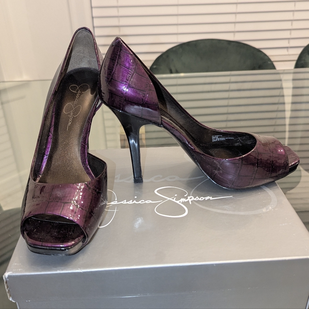 Jessica Simpson Paten Leather Purple Peep Toe Heels